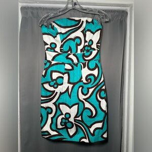 Milly Strapless Turquoise Cocktail Mini Dress